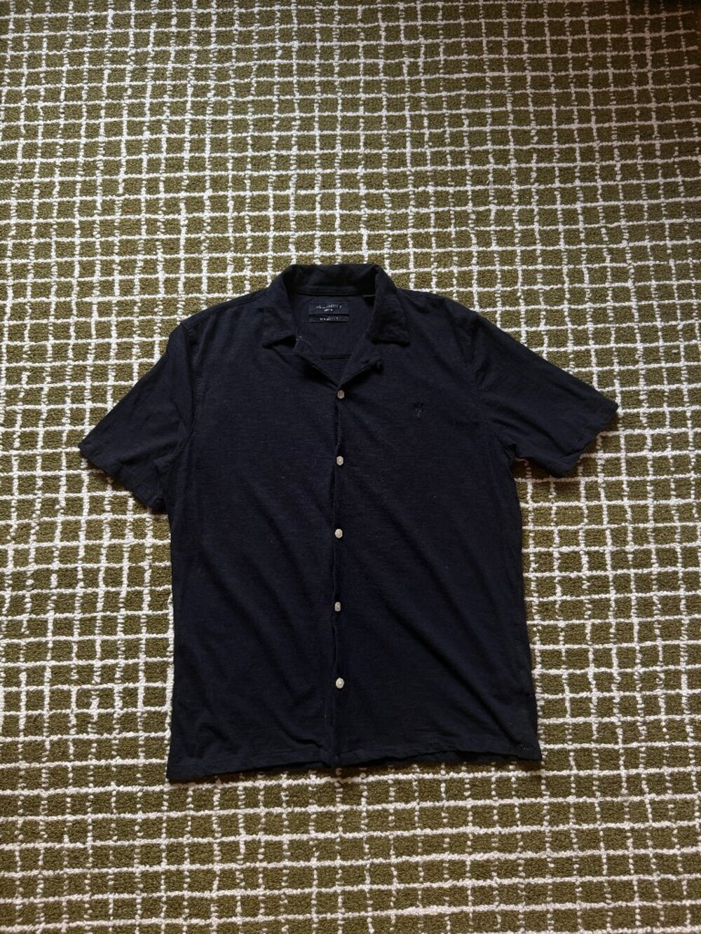 AllSaints Men's Black Camp Collar Short Sleeve Shirt Size M Relaxed Fit Cotton